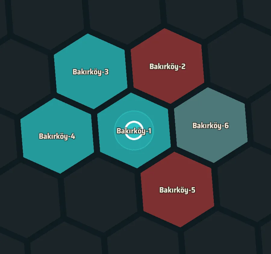 A cluster of hexagons on the real-world map